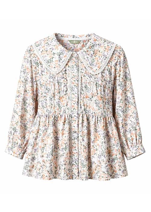 Women’s Floral Cotton Korean Style Peplum Casual Shirt