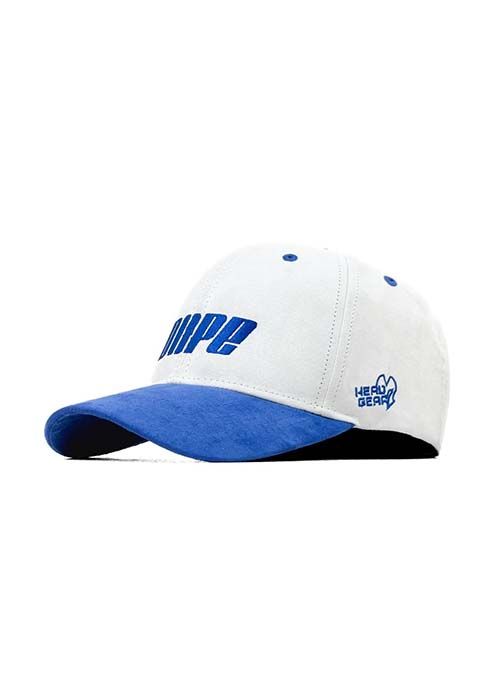 White Cotton Baseball Cap with Blue Contrast Visor