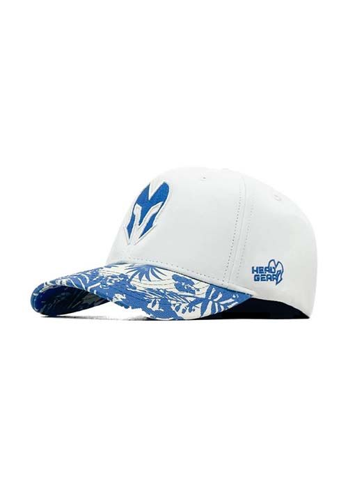 White Cotton Baseball Cap with Blue Printed Visor