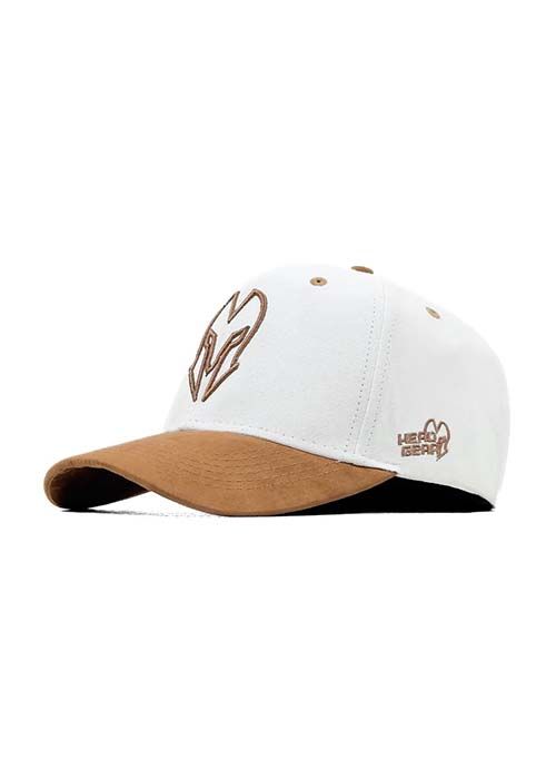 White Cotton Baseball Cap with Tan Contrast Visor