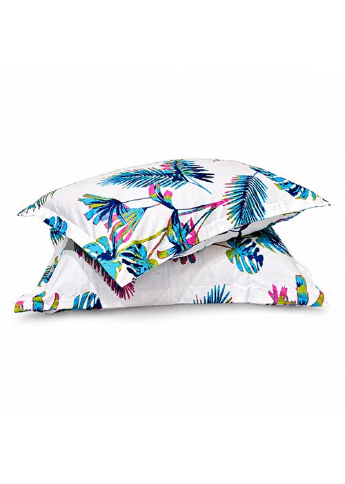 White Cotton Tropical Cushion Cover Set