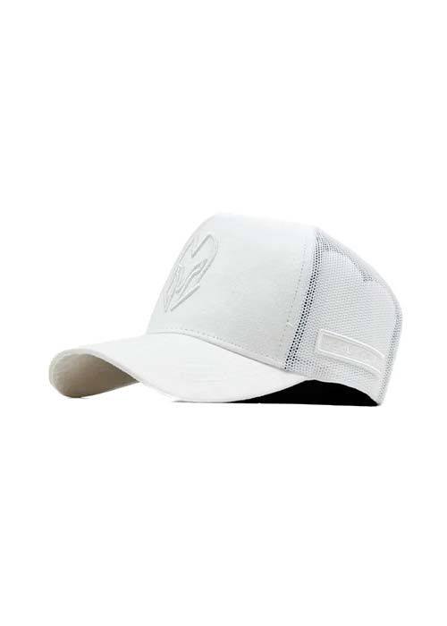 White Suede Mesh Trucker Cap with Embossed Logo
