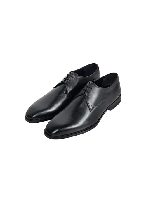 Black Whole Cut Leather Derby Shoes
