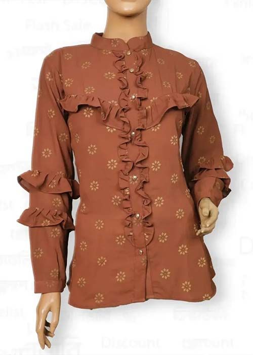 Cocoa Brown Ruffle Cotton Top