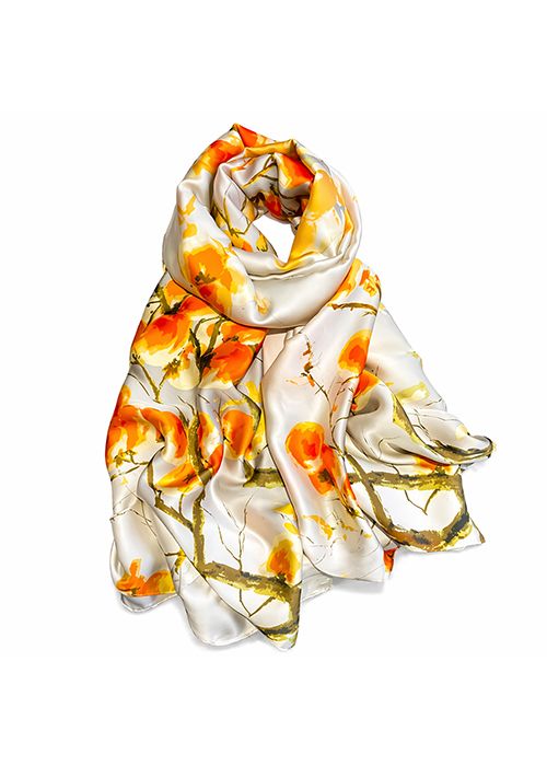 White Floral Print Silk Scarf – Elegant Statement Wrap