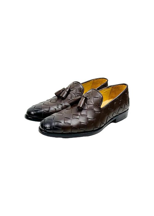 Brown Woven Leather Tassel Loafer