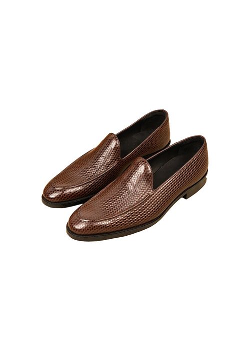 Brown Woven Pattern Leather Loafer