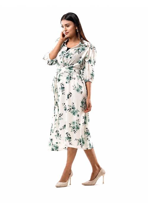 Off-White Floral Wrap Gown Dress
